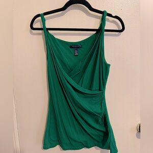 Faux wrap v-neck tank top with ruching.